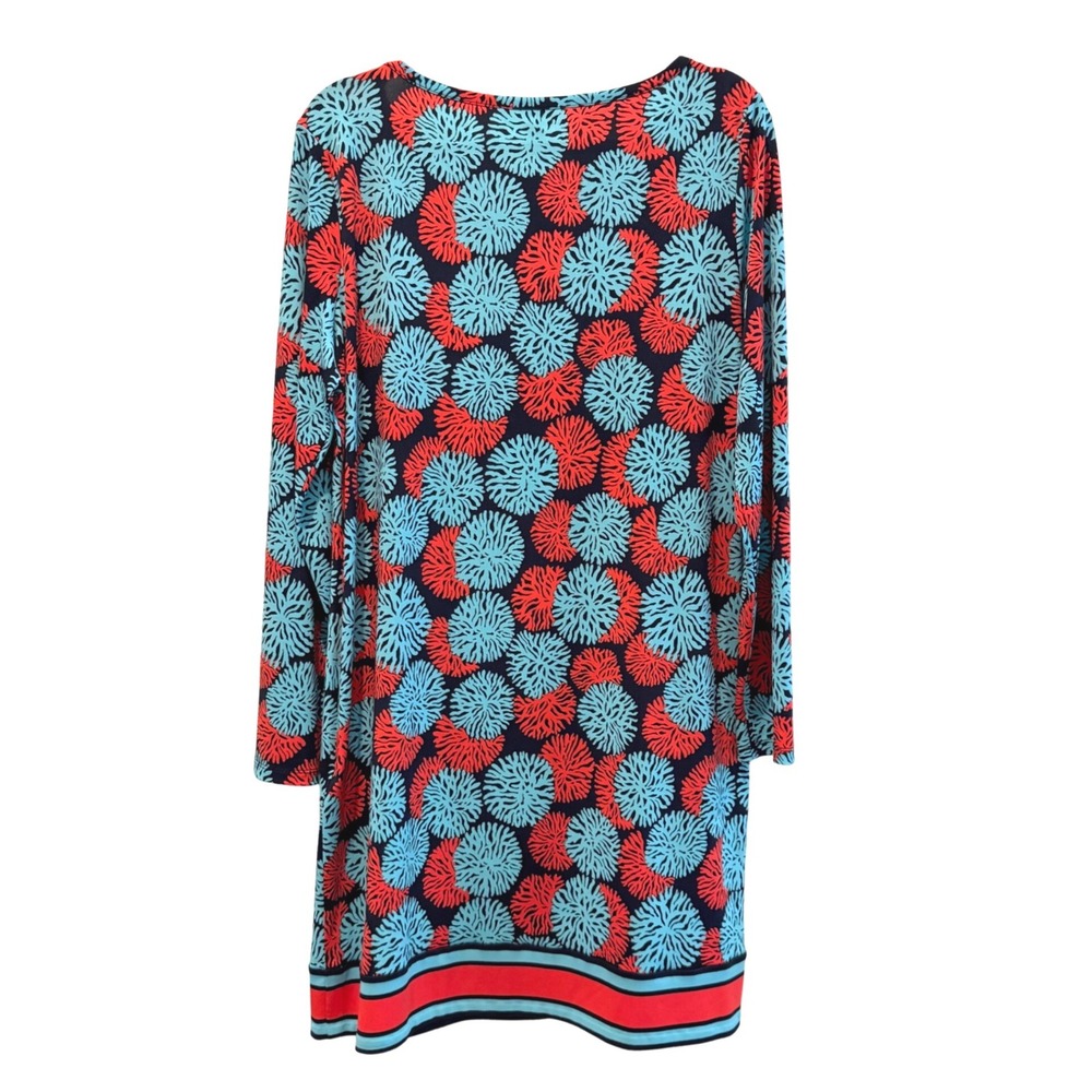 Michael Kors Shift Dress Blue Red Coral Long Sleeve Nautical Floral Womens XL - Picture 3 of 5